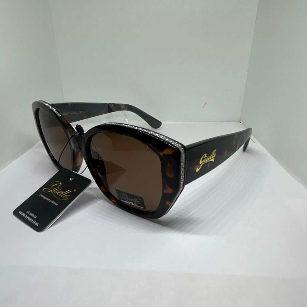 Giselle Oversized Tortoise Sunglasses UV400 Glam Rhinestone Accent